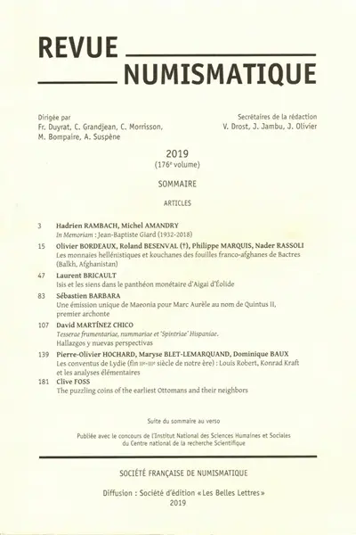 Revue numismatique, n° 176. Varia
