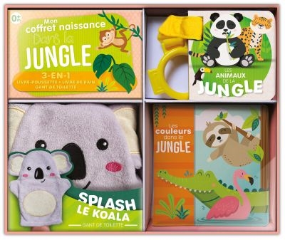 Dans la jungle ! : Mon coffret naissance : Gant de toilette + 2 livres d'éveil