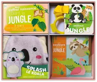 Dans la jungle ! : Mon coffret naissance : Gant de toilette + 2 livres d'éveil