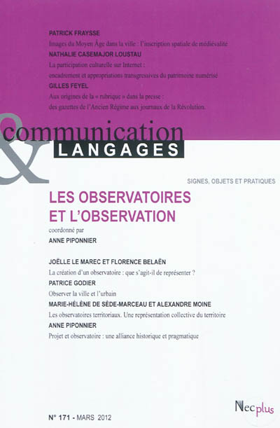Communication & langages, n° 171. Les observatoires et l'observation