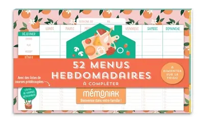 52 menus hebdomadaires Mémoniak à compléter et à aimanter sur le frigo