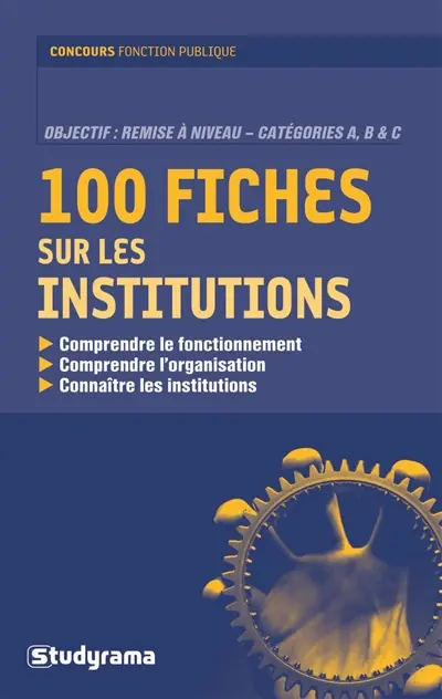 100 fiches sur les institutions : comprendre le fonctionnement, comprendre l'organisation, connaître les institutions : objectif remise à niveau, catégories A, B & C