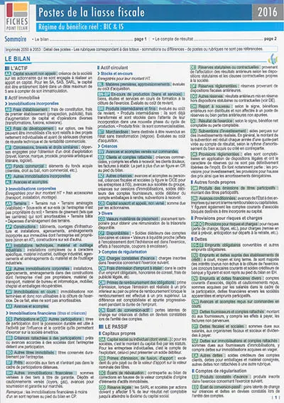 Postes de la liasse fiscale : régime du bénéfice réel : BIC & IS