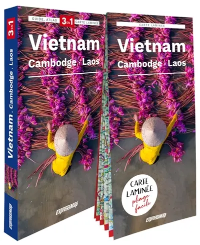 Vietnam, Cambodge, Laos : 3 en 1 : guide, atlas, carte laminée
