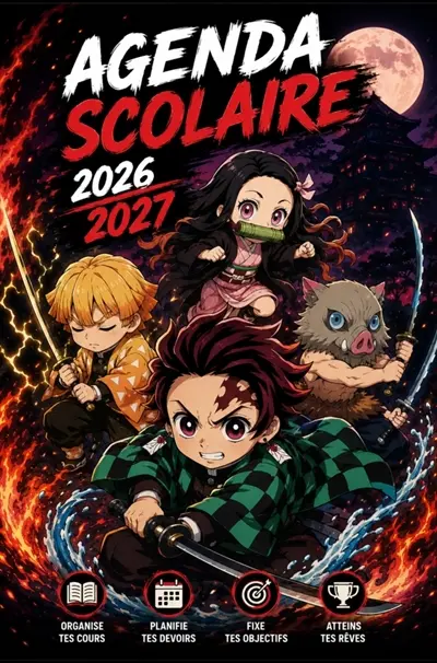 Agenda scolaire 2026-2027 Demon Slayer : Organisateur scolaire : Planificateur hebdomadaire pratique pour noter les devoirs, l'emploi...