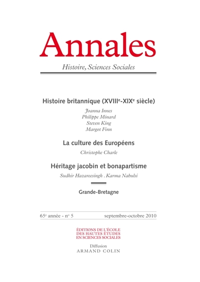 Annales, n° 5 (2010). Histoire britannique (XVIIIe-XIXe siècle)