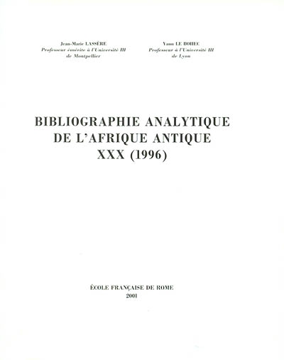 Bibliographie analytique de l'Afrique antique. Vol. 30, 1996
