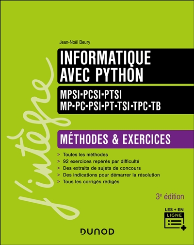 Informatique avec Python, MPSI, PCSI, PTSI, MP, PC, PSI, PT, TSI, TPC : méthodes et exercices