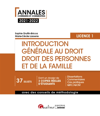 Introduction générale au droit, droit des personnes et de la famille : licence 1 : 2021-2022