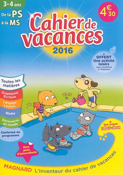 Cahier de vacances de la PS à la MS, 3-4 ans