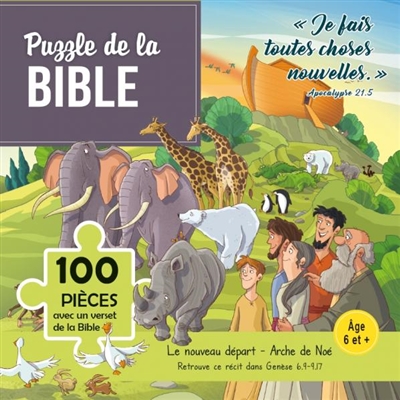 Le nouveau départ, Arche de Noé : puzzle de la Bible, 100 pièces avec un verset de la Bible : Je fais toutes choses nouvelles, Apocalypse 21.5