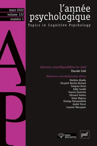 Année psychologique (L'), n° 1 (2022) Année psychologique (L'), n° 1 (2022)