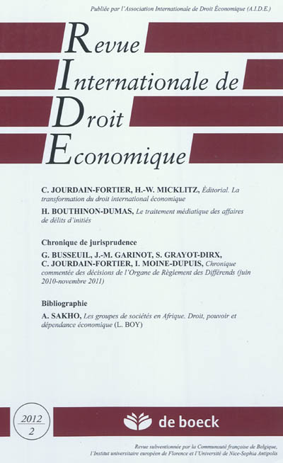 Revue internationale de droit économique, n° 2 (2012)
