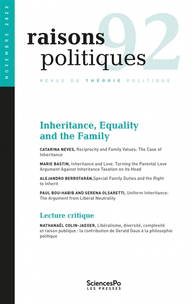 raisons politiques, n° 92. inheritance, equality and the family