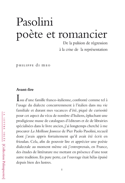 Pasolini poète et romancier : de la pulsion de régression à la crise de la représentation