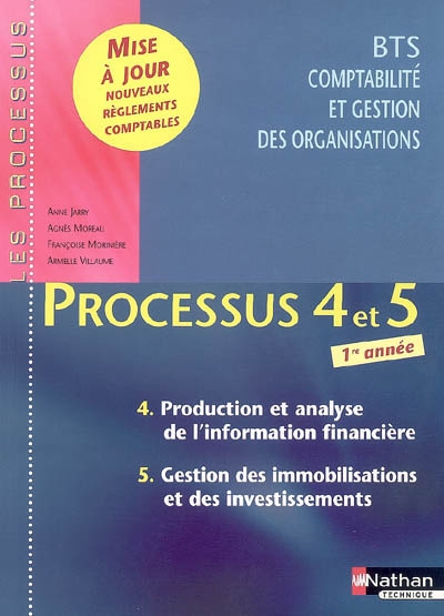 Processus 4 et 5, BTS comptabilité et gestion des organisations 1re année : production et analyse de l'information financière, gestion des immobilisations et des investissements