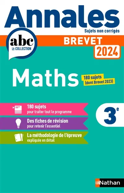 Maths 3e : brevet 2024 : sujets non corrigés