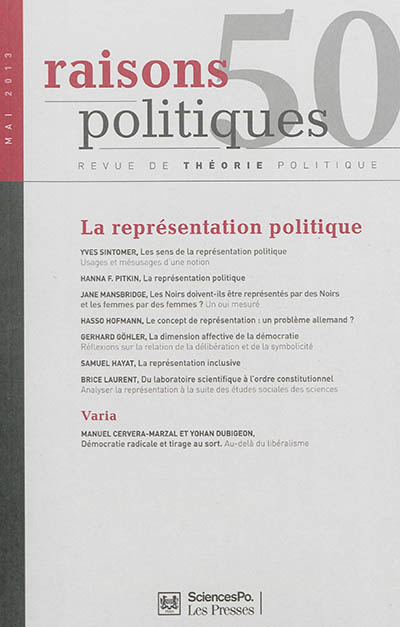 Raisons politiques, n° 50. La représentation politique