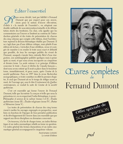 Oeuvres complètes de Fernand Dumont