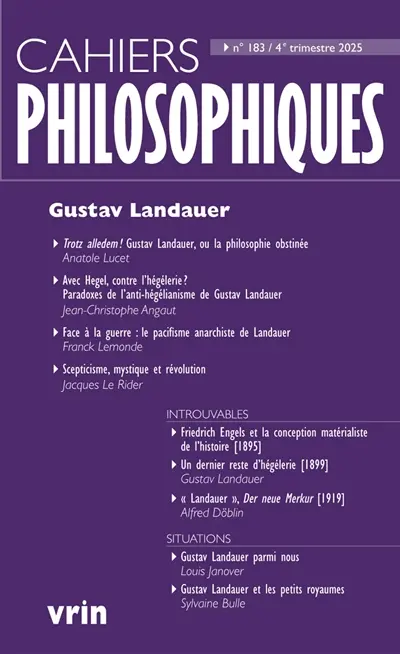 Cahiers philosophiques, n° 183. Gustav Landauer