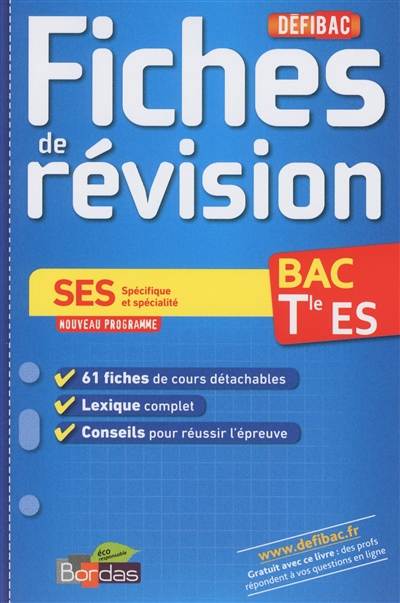 SES spécifique et spécialité, bac terminale ES : fiches de révision : nouveau programme