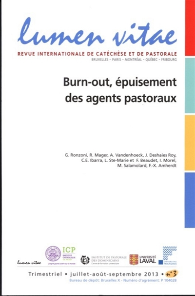 Lumen vitae, n° 3 (2013). Burn-out, épuisement des agents pastoraux