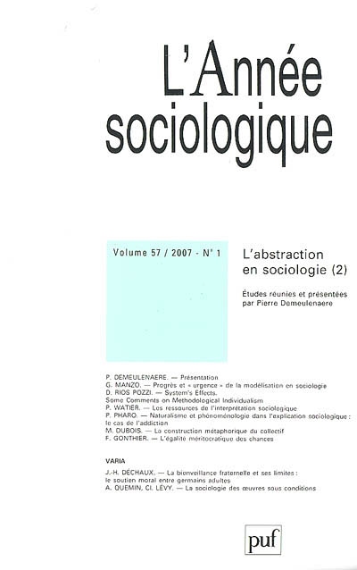 Année sociologique (L'), n° 1 (2007). L'abstraction en sociologie, 2e partie