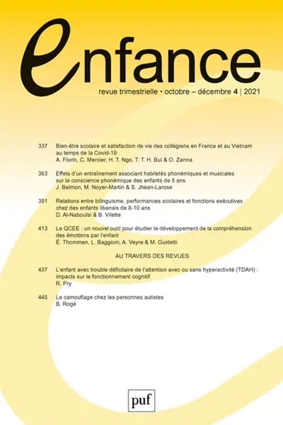 Enfance, n° 4 (2021) Enfance, n° 4 (2021)