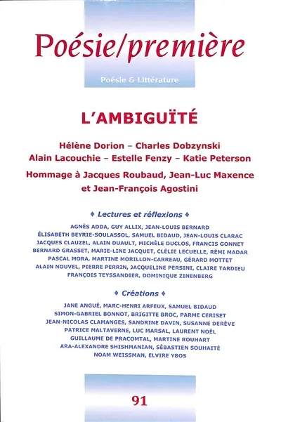 Poésie première, n° 91. L'ambiguïté