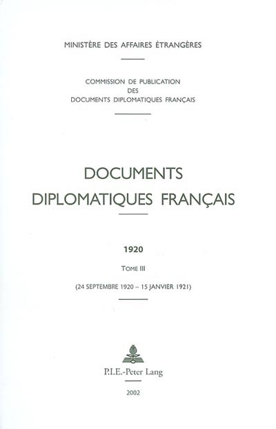 Documents diplomatiques français : 1920. Vol. 3. 24 septembre 1920-15 janvier 1921