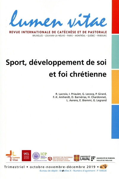 Lumen vitae, n° 4 (2019). Sport, développement de soi et foi chrétienne