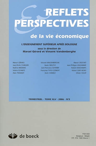 Reflets et perspectives de la vie économique, n° 2(2006). L'enseignement supérieur après Bologne