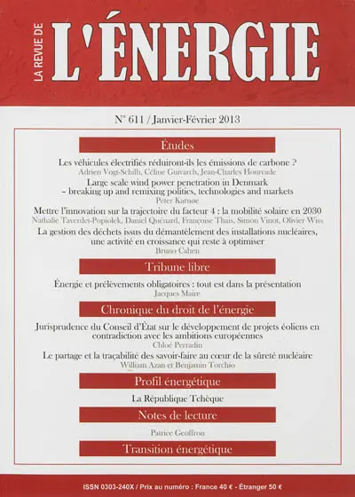 Revue de l'énergie, n° 611