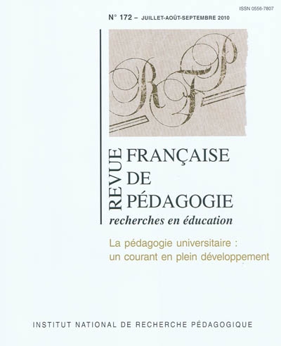 Revue française de pédagogie, n° 172. La pédagogie universitaire : un courant en plein développement