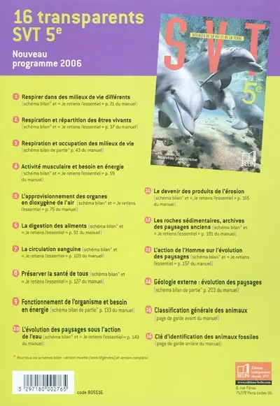 SVT, sciences de la vie et de la Terre 5e : 16 transparents : nouveau programme 2006