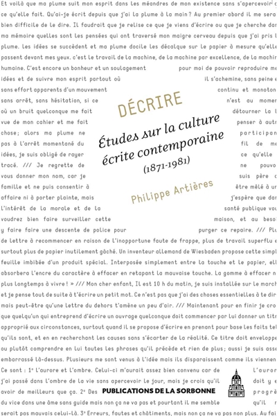 Décrire : études sur la culture écrite contemporaine,1871-1981