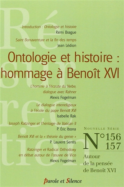 résurrection, n° 156-157. ontologie et histoire : hommage à benoît xvi