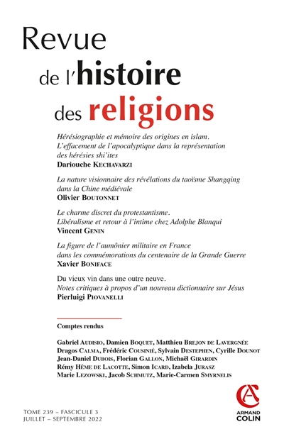 Revue de l'histoire des religions, n° 3 (2022)