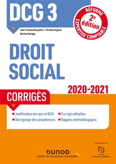 DCG 3, droit social : corrigés : réforme expertise comptable 2020-2021