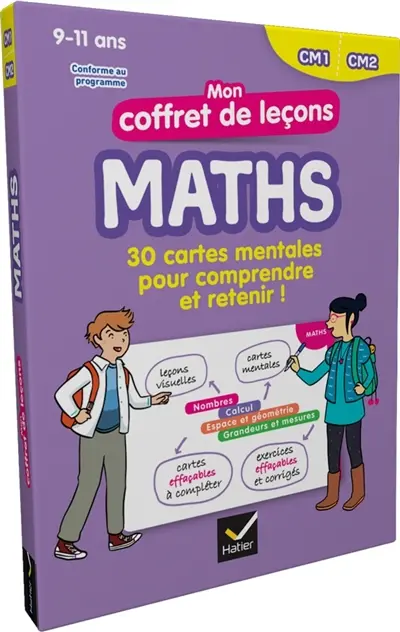Mon coffret de leçons maths, CM1, CM2, 9-11 ans : 30 cartes mentales pour comprendre et retenir ! : conforme au programme