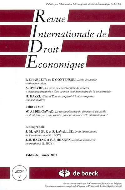 Revue internationale de droit économique, n° 4 (2007)