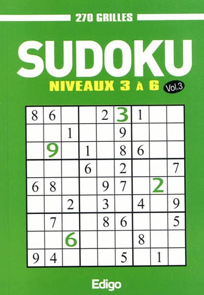 Sudoku, 270 grilles : niveaux 3 à 6. Vol. 3