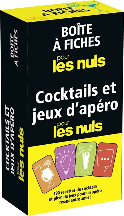 Cocktails et jeux d'apéro pour les nuls : boîte à fiches : 190 recettes de cocktails et plein de jeux pour un apéro réussi entre amis !