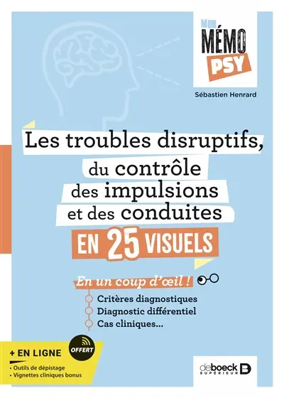 Les troubles disruptifs, du contrôle des impulsions et des conduites en 25 visuels : en un coup d'oeil ! : critères diagnostiques, diagnostic différentiel, cas cliniques...