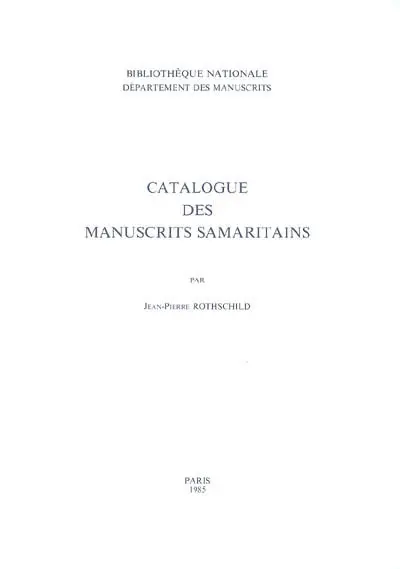 Catalogue des manuscrits samaritains