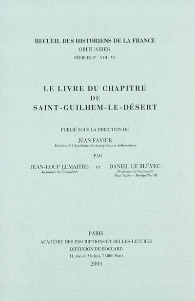 Le livre du chapitre de Saint-Guilhem-le-Désert