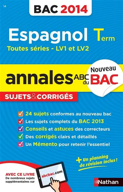 Espagnol LV1 et LV2, terminale toutes séries : bac 2014