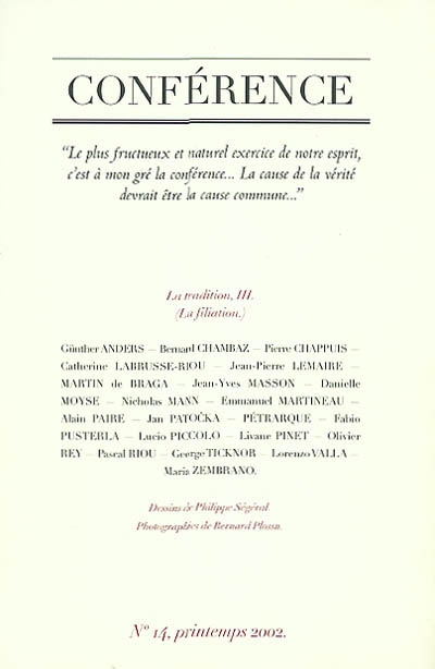 Conférence, n° 14. La tradition 3 : la filiation
