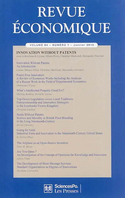 Revue économique, n° 64-1. Innovations without patents