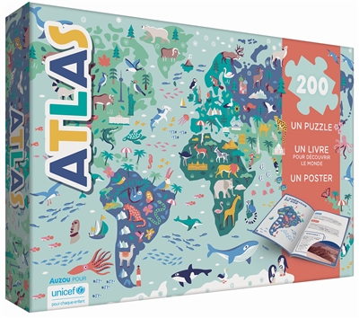 atlas : un puzzle, un livre pour découvrir le monde, un poster